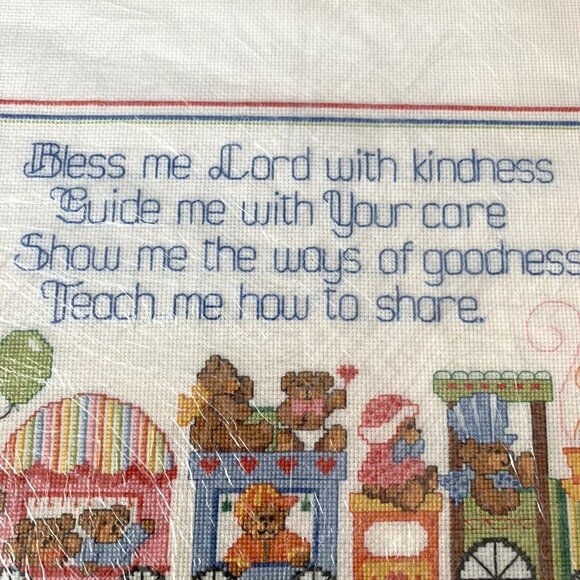 TEDDY BEAR BLESSING Cross Stitch 16" x 12" Vintage Bless My Lord With Kindness - Picture 5 of 8